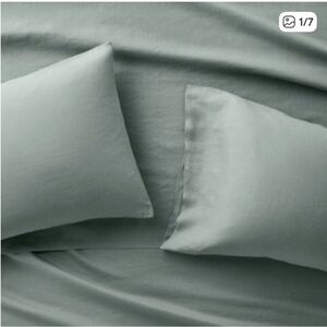 Casaluna Full 100% Linen Tranquil Sage Green Sheet Set